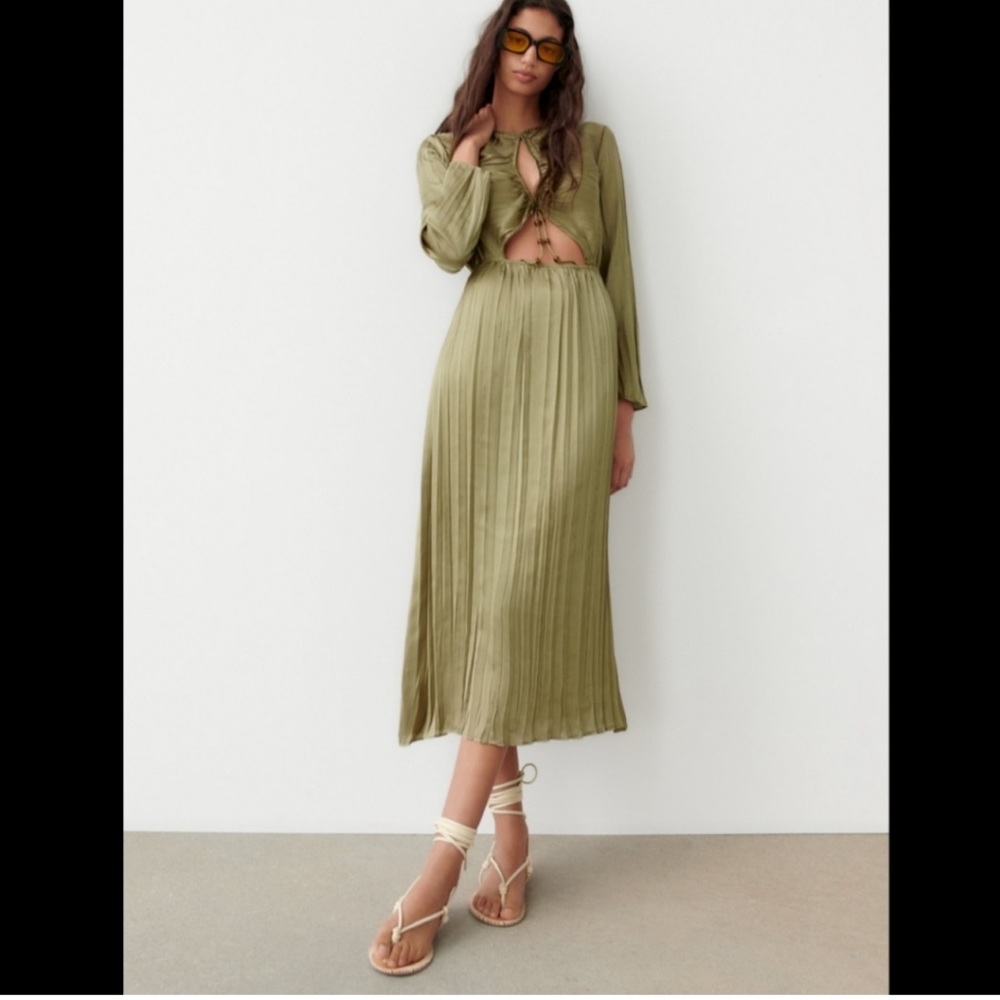 Zara Olive Silk Dress Size Small